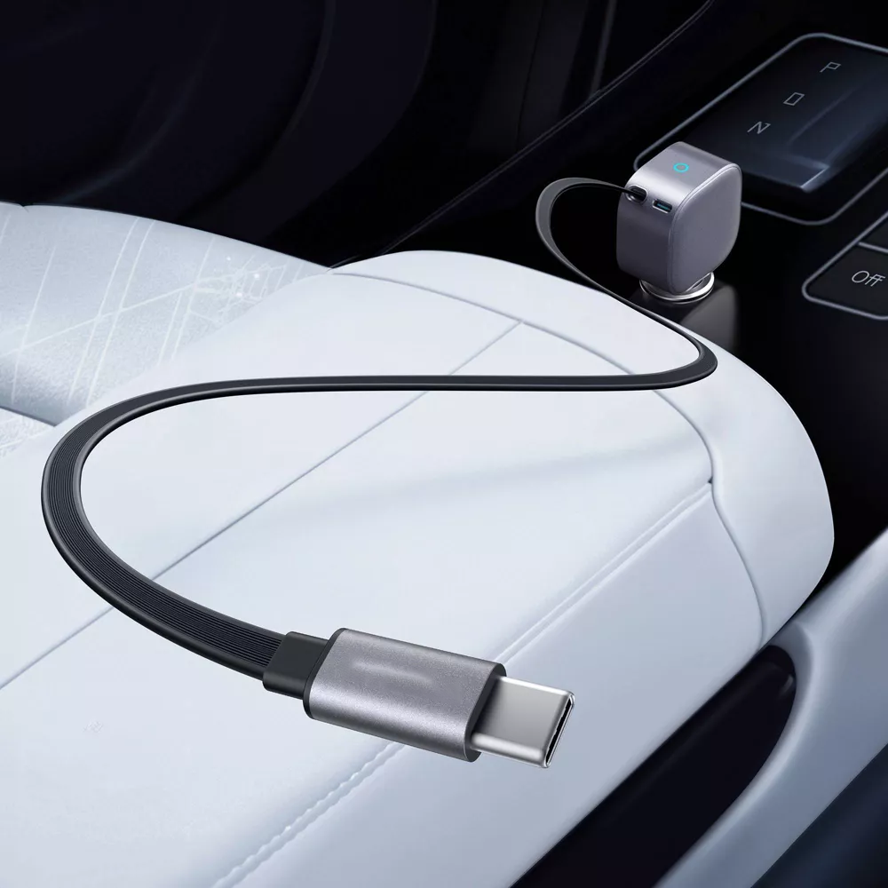 75W Retractable USB‑C Fast Car Charger For In‑Vehicle Power Supply