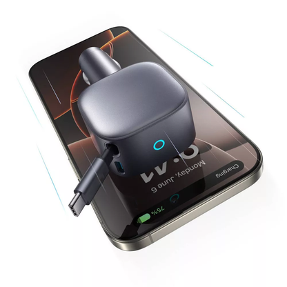 75W Retractable USB‑C Fast Car Charger For In‑Vehicle Power Supply