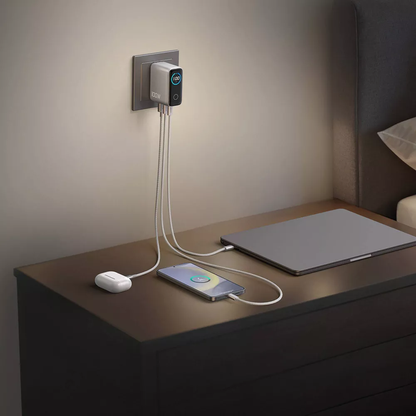 100W GaN 3‑Port Wall Charger With Real‑Time Smart Display & Braided Cable
